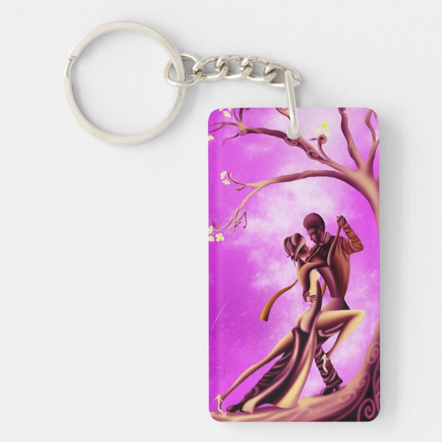 Romantic Couple under tree dance tango Keychain (Front)