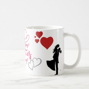 Romantic Couple Valentine Mug with Red Hearts