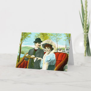Romantic couple vintage art holiday card
