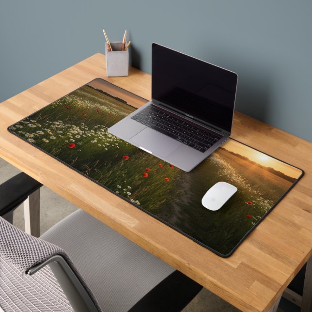 Romantic Couple Walking in Summer Meadow Desk Mat (Office 2)