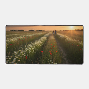 Romantic Couple Walking in Summer Meadow Desk Mat