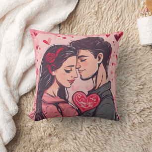 Romantic Couple Watercolor Throw Pillow