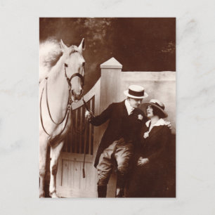Romantic Couple with Gray Horse Postcard