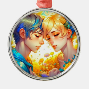Romantic Couple's Gift   Anime Boy and Girl Metal Ornament