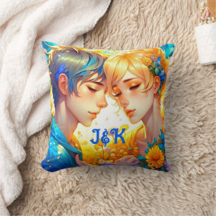 Romantic Couple's Gift   Anime Boy and Girl Throw Pillow