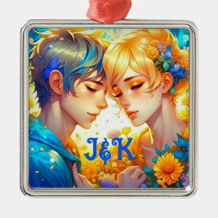 Romantic Couple's Gift   Personalized Anime Metal Ornament
