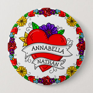 Romantic Couple's Gift Tattoo Style Art 4 Inch Round Button