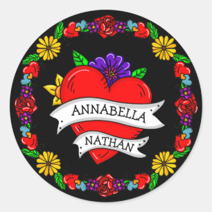Romantic Couple's Gift Tattoo Style Art Classic Round Sticker