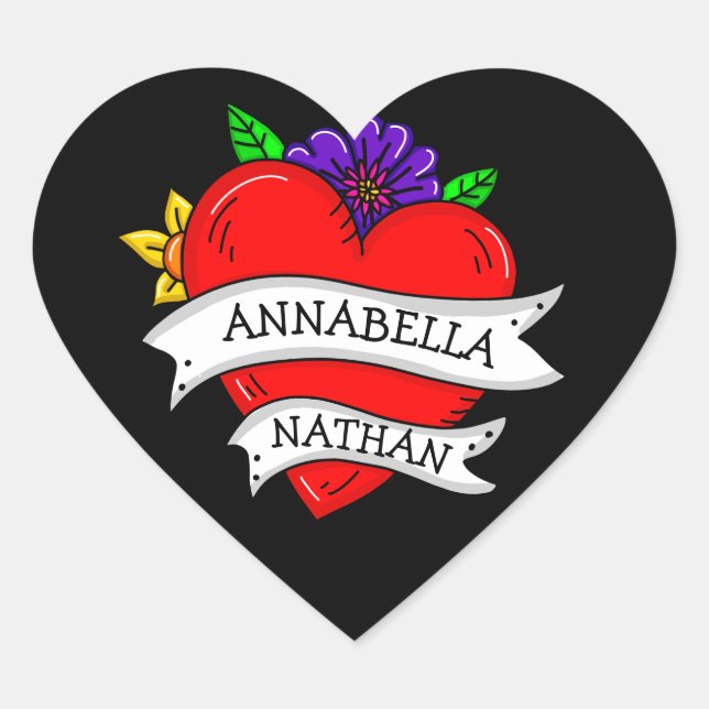 Romantic Couple's Gift | Tattoo Style Art   Heart Sticker (Front)