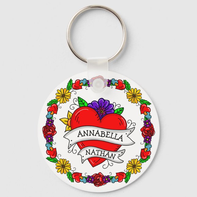 Romantic Couple's Gift | Tattoo Style Art   Keychain (Front)