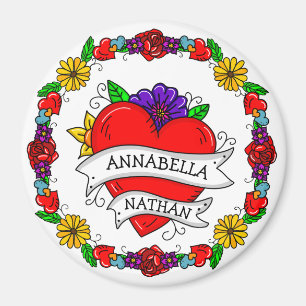 Romantic Couple's Gift Tattoo Style Art Magnet