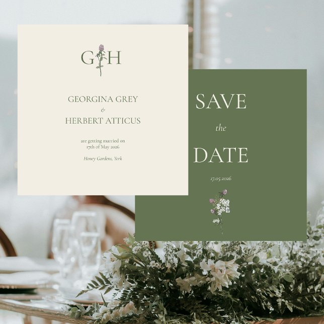 Romantic Cream and Sage Clover Save the Date Invitation (Creator Uploaded)