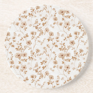 Romantic Cream Brown Floral Coaster