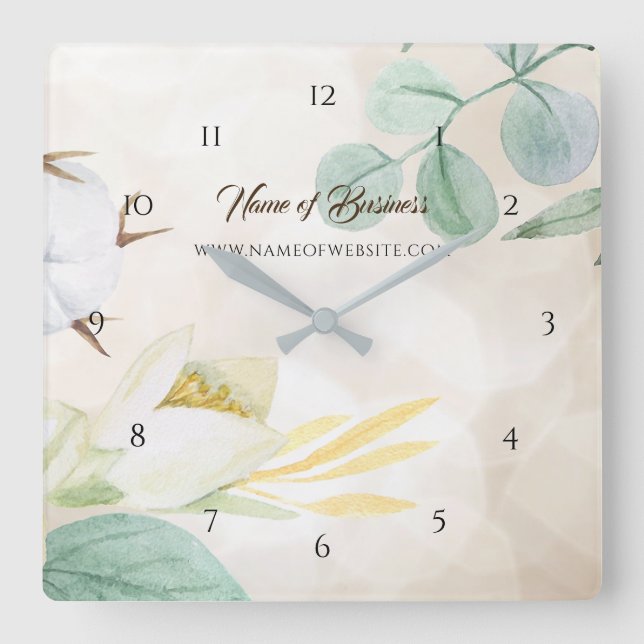 Romantic Cream Floral Elegant Website Boutique Square Wall Clock (Front)
