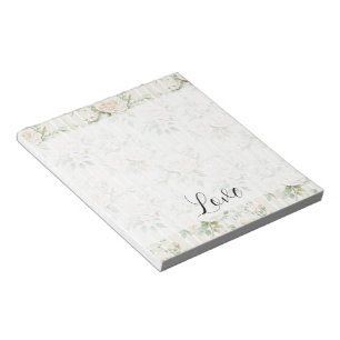 Romantic Cream Floral Stripes Green Leaves Notepad