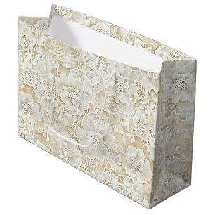 Romantic Cream Ivory Floral Wedding Large Gift Bag