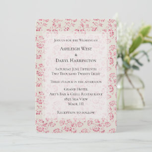  Romantic Cream Pink Glitter Floral Wedding Invitation