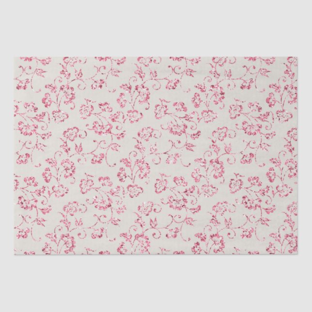 Romantic Cream Pink Glitter Floral Wedding Tissue Paper (Front)