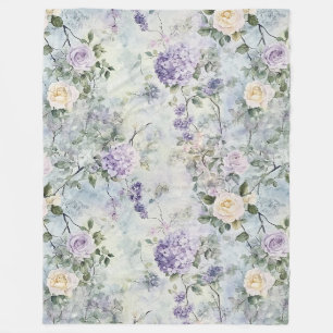Romantic Cream purple flowers   Fleece Blanket