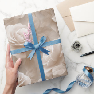 Romantic Cream Rose Beige Floral Pattern Wrapping Paper