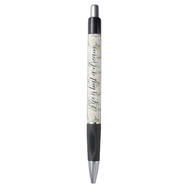 Romantic Cream Roses Floral Bridal Shower Wedding Pen (Front Vertical)