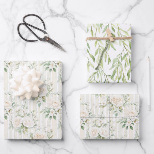 Romantic Cream Roses Floral Bridal Shower Wedding Wrapping Paper Sheet