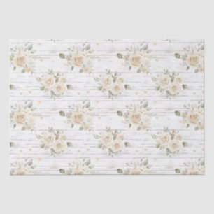 Romantic Cream White Floral Boho Bridal Shower Tissue Paper
