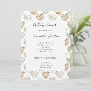 Romantic Cream White Hearts Baby Shower Invitation
