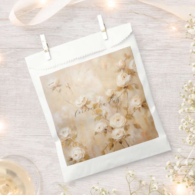 Romantic Cream White Roses Wedding Favour Bag (Clipped)