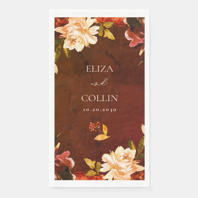 Romantic Creamy Fall Floral Wedding Napkin (Front)