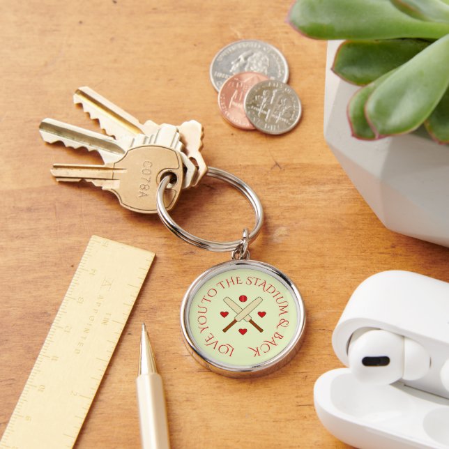 Romantic cricket custom text red green keychain (Desk)