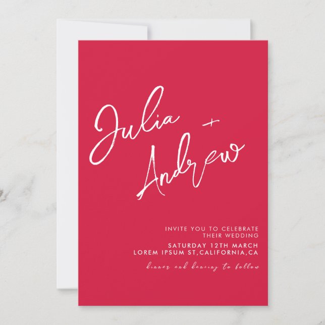 Romantic crimson red  QR Code Photo Wedding  Invitation (Front)