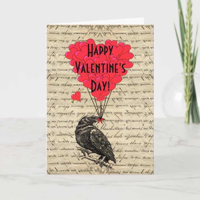 Romantic crow Valentines day Holiday Card (Front)