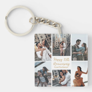 Romantic Custom Anniversary Photo Collage Modern Keychain