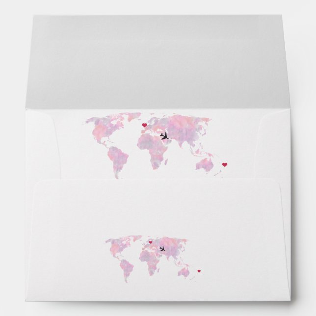Romantic Custom Destination World Map Wedding Envelope (Back (Bottom))