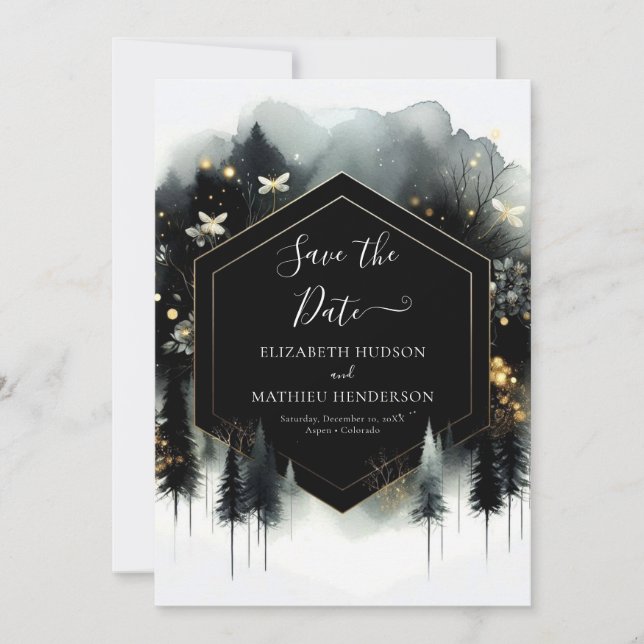Romantic Custom Enchanted Forest Wedding Save The Date (Front)