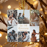 Romantic Custom Photo Collage Anniversary Gift Ceramic Ornament<br><div class="desc">Chic customizable photo collage anniversary Christmas ornament for your husband,  wife,  girlfriend,  or boyfriend at your celebration of love. Add 6 of your favourite relationship,  engagement,  or wedding photos and order as a romantic present for your partner. A beautiful personalized gift full of memories and gold script.</div>