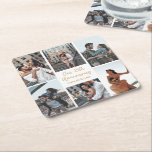 Romantic Custom Photo Collage Anniversary Party Square Paper Coaster<br><div class="desc">Chic customizable photo collage anniversary party coasters for your husband,  wife,  girlfriend,  or boyfriend at your celebration of love. Add 6 of your favourite relationship,  engagement,  or wedding photos and order as romantic decor for your partner. A beautiful personalized design full of memories.</div>