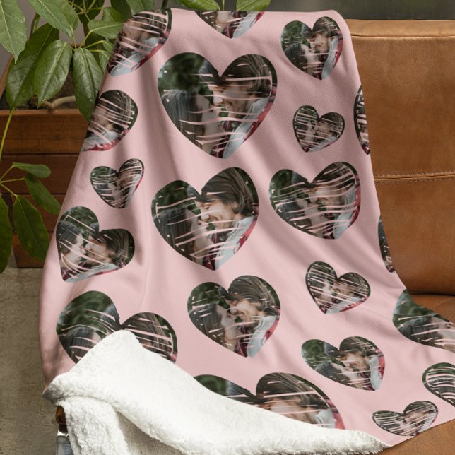 Romantic Custom Photo Hearts Pink Sherpa Blanket (Creator Uploaded)