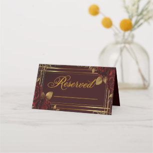 Romantic Customizable Burgundy Red Rose Wedding Place Card