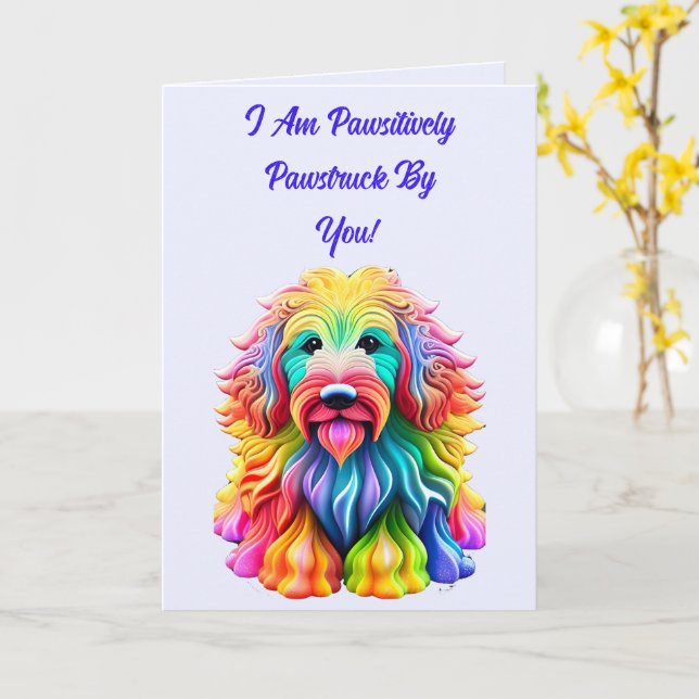 Romantic Cute Dog Lover's Valentine's Day Card (Yellow Flower)