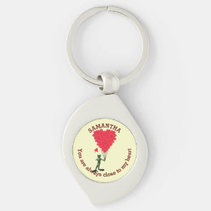 Romantic cute frog and red heart personalized keychain