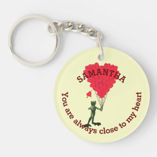 Romantic cute frog and red heart personalized keychain