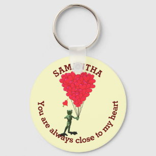Romantic cute frog and red heart personalized keychain