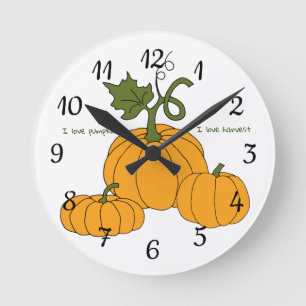 Romantic Cute orange pumpkin harvest    Round Clock