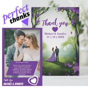 Romantic Cute Purple Forest Custom Photo Wedding Thank You Card