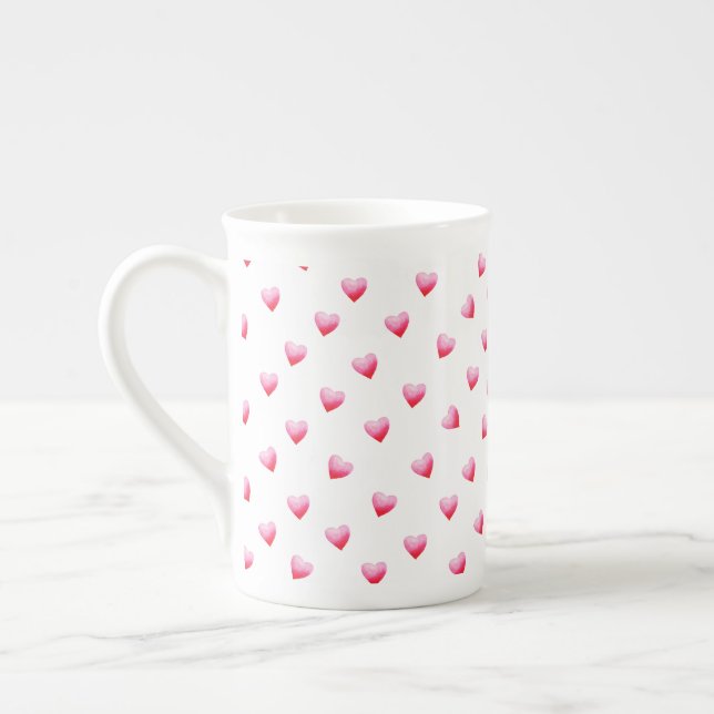 Romantic Cute Red Heart    Bone China Mug (Left)