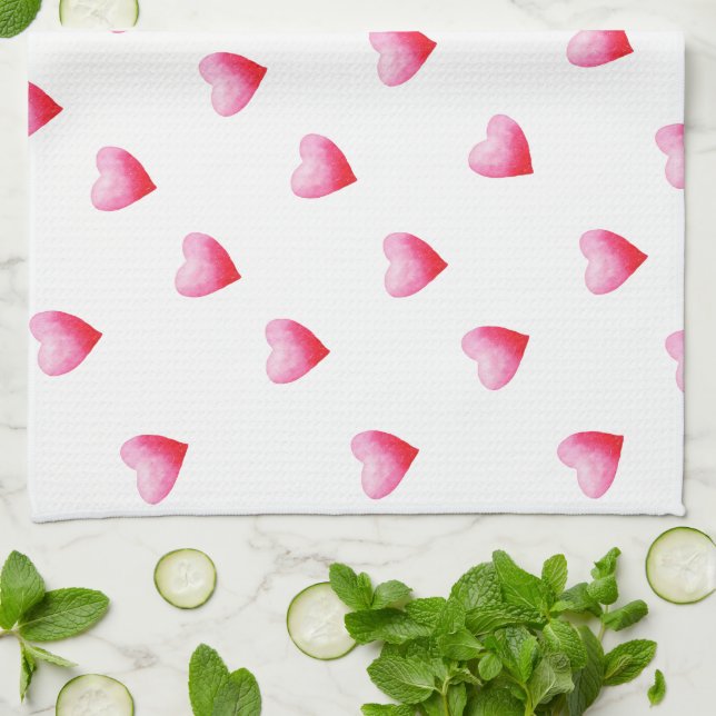 Romantic Cute Red Heart    Kitchen Towel (Folded)