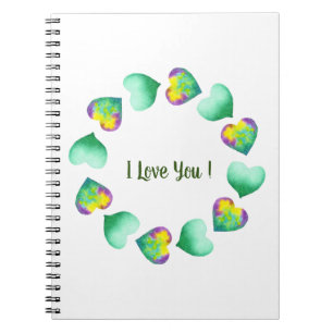 Romantic Cute Watercolor Green Valentine's Day Notebook