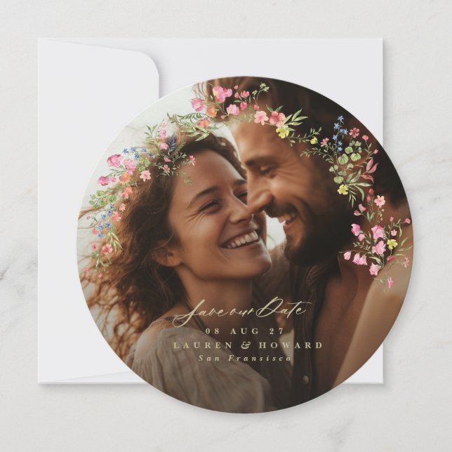romantic dainty floral arch spring wedding photo save the date (Front)